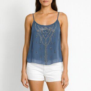 Matthew Williamson Sleeveless Beaded Embellished Top Blue b96